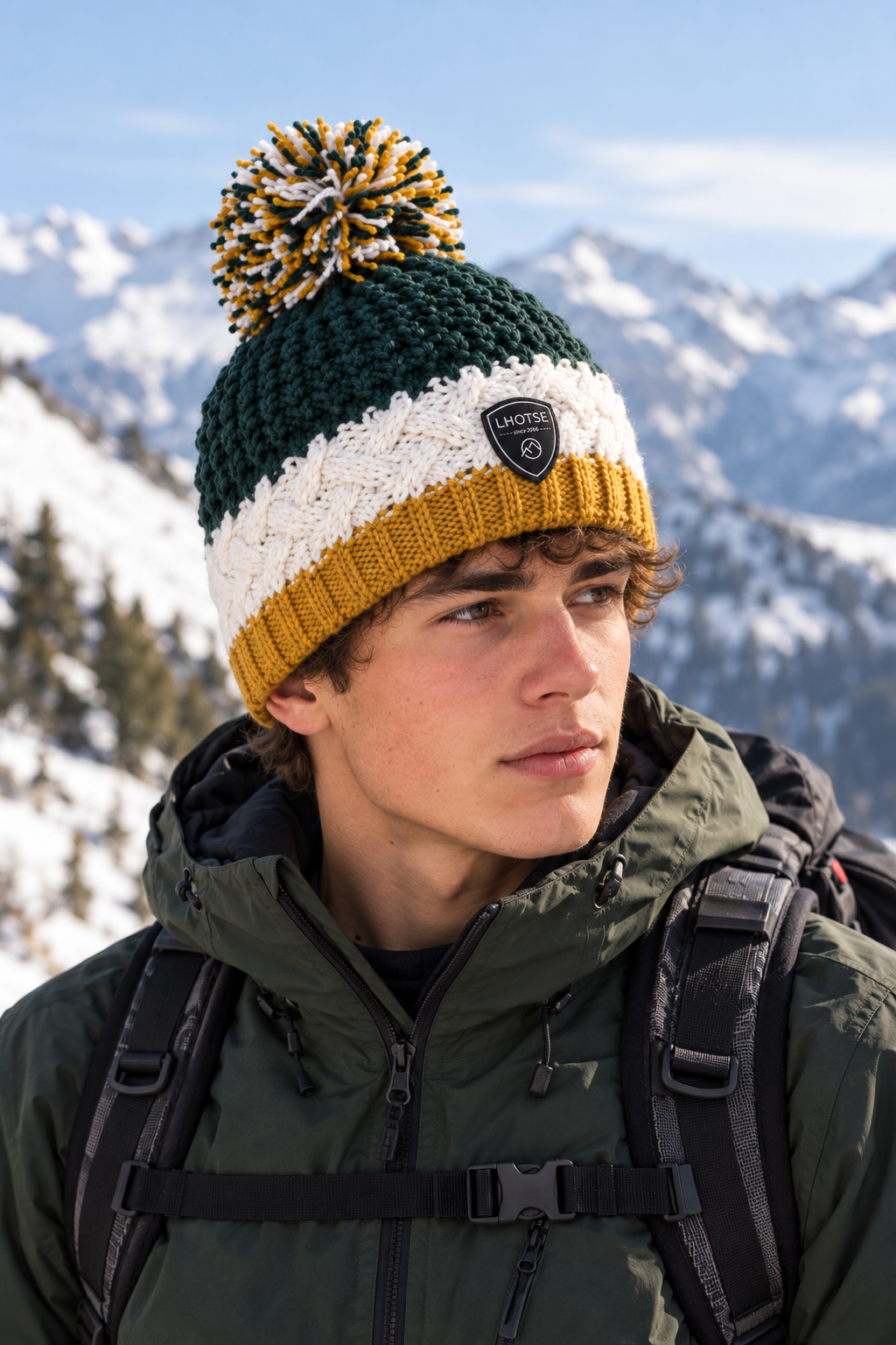 Bonnet doublé polaire enfant LHOTSE Delwin Vert kaki Jaune moutarde (2)