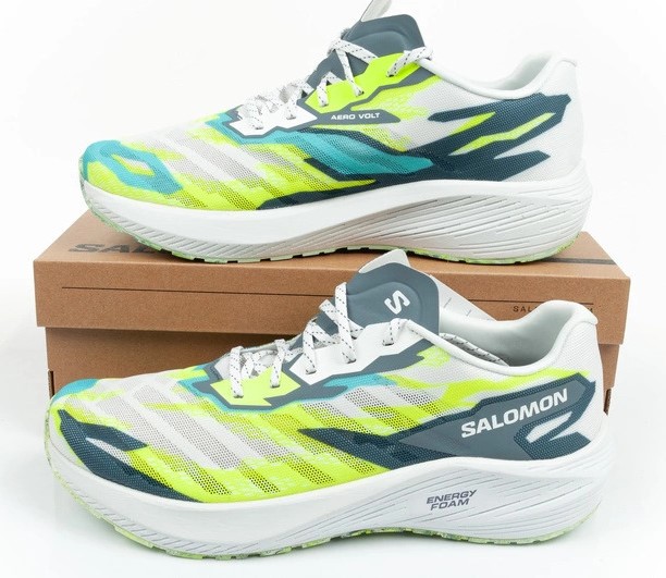 Chaussures running homme Salomon AERO VOLT Blanc Bleu grisé Jaune fluo (3)