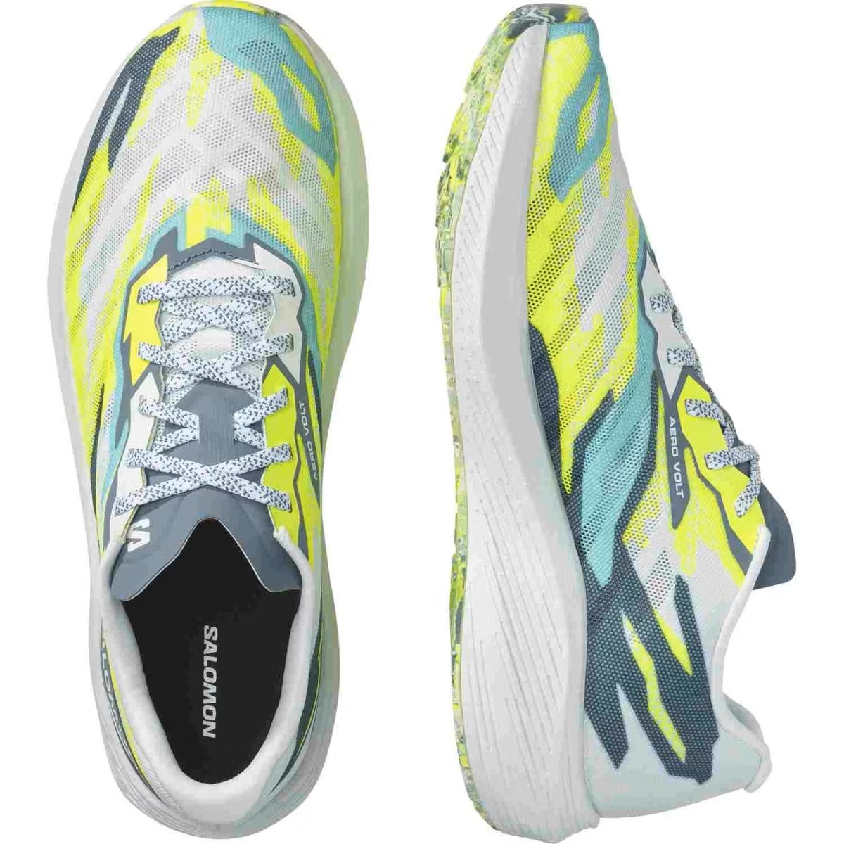 Chaussures running homme Salomon AERO VOLT Blanc Bleu grisé Jaune fluo (9)