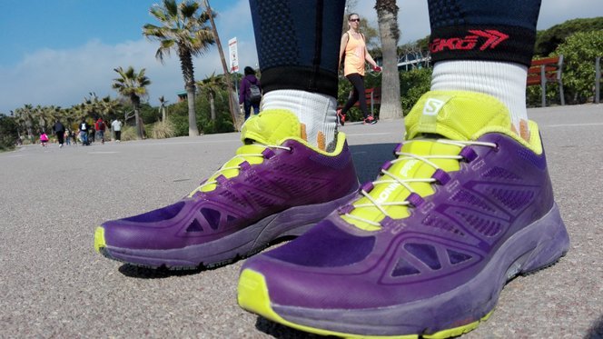 Chaussures running femme Salomon SONIC PRO Violet Jaune anis Noir 7