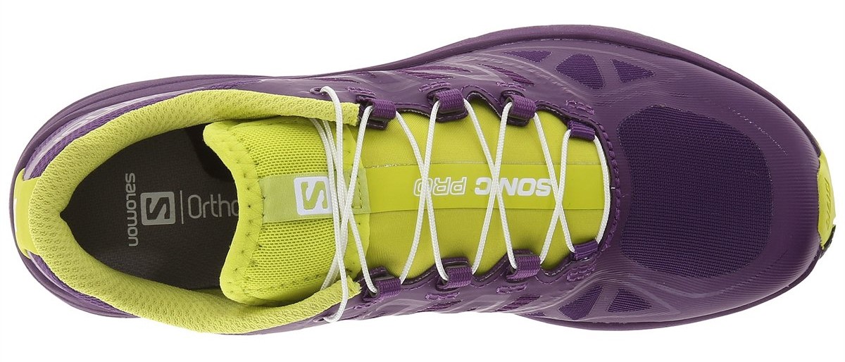 Chaussures running femme Salomon SONIC PRO Violet Jaune anis Noir 5