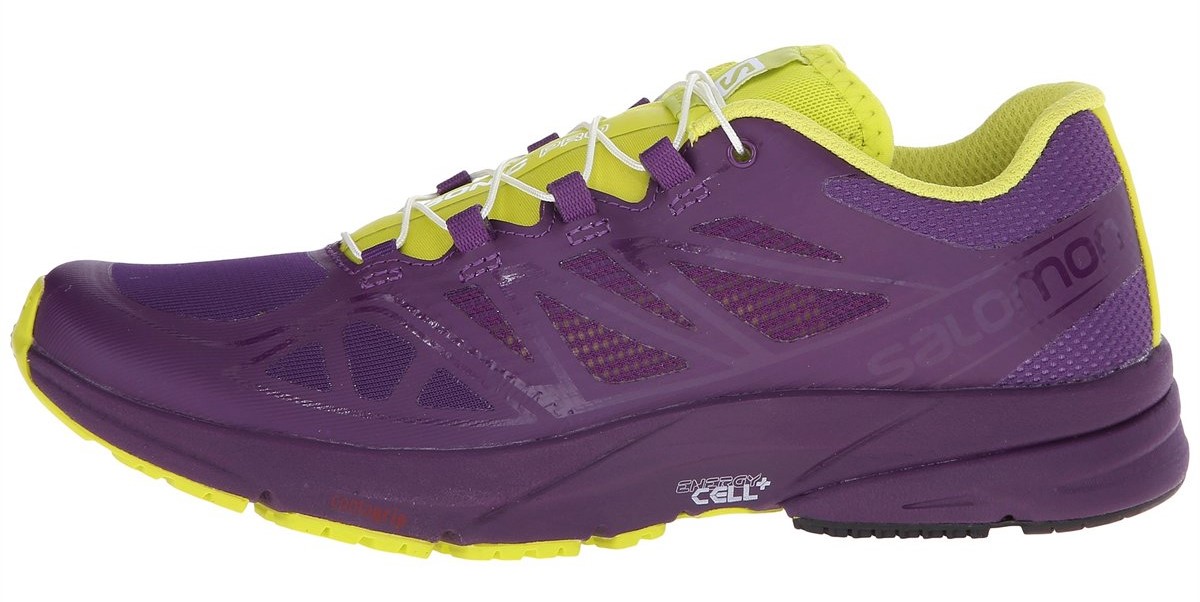 Chaussures running femme Salomon SONIC PRO Violet Jaune anis Noir