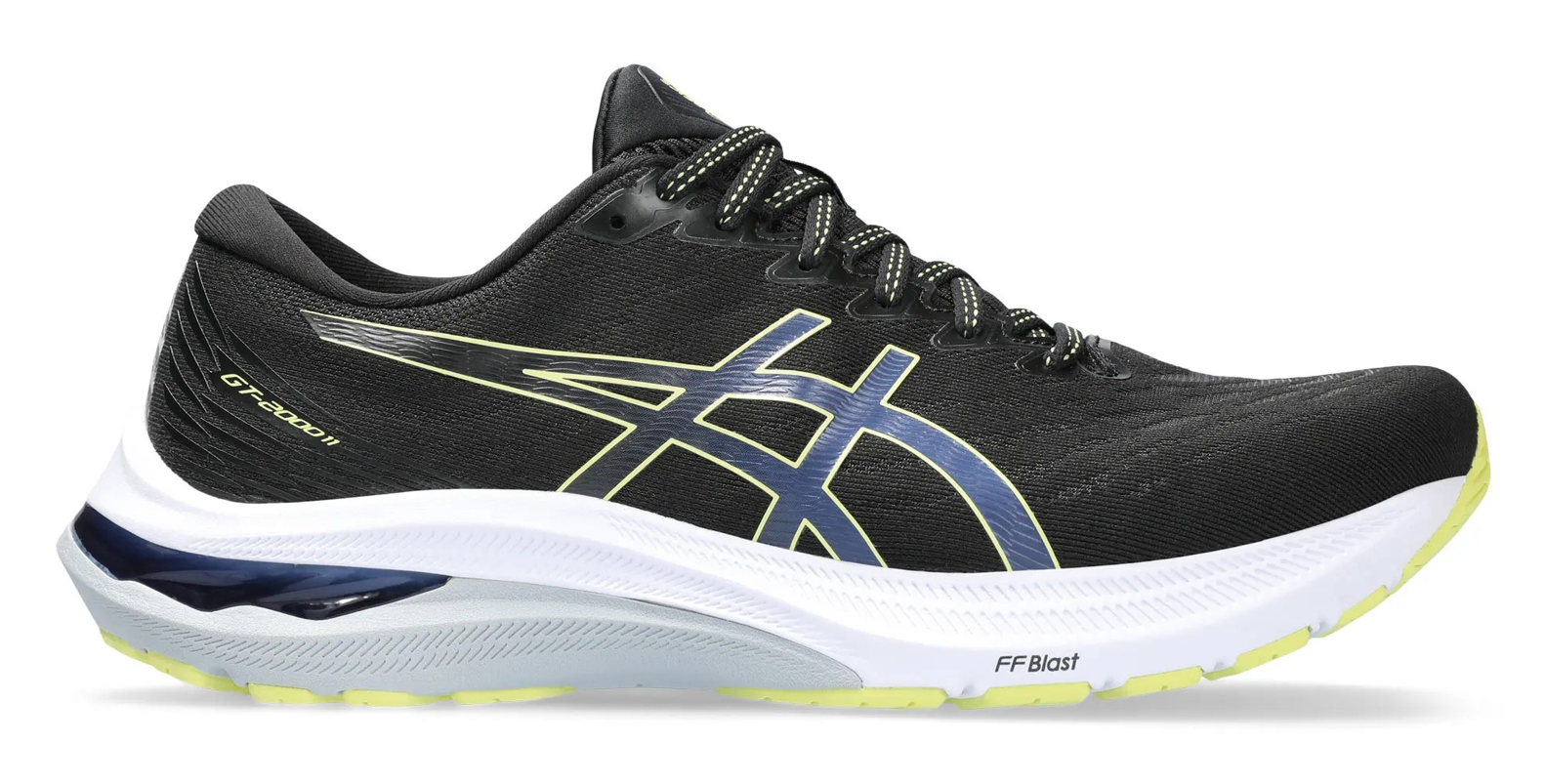 Chaussures running homme Asics GT-2000 11 Noir Blanc Gris clair Jaune luminescent 1