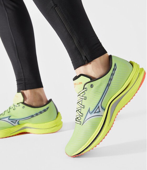 Chaussures running homme Mizuno WAVE REBELLION Vert néon Jaune Rouge orangé 6