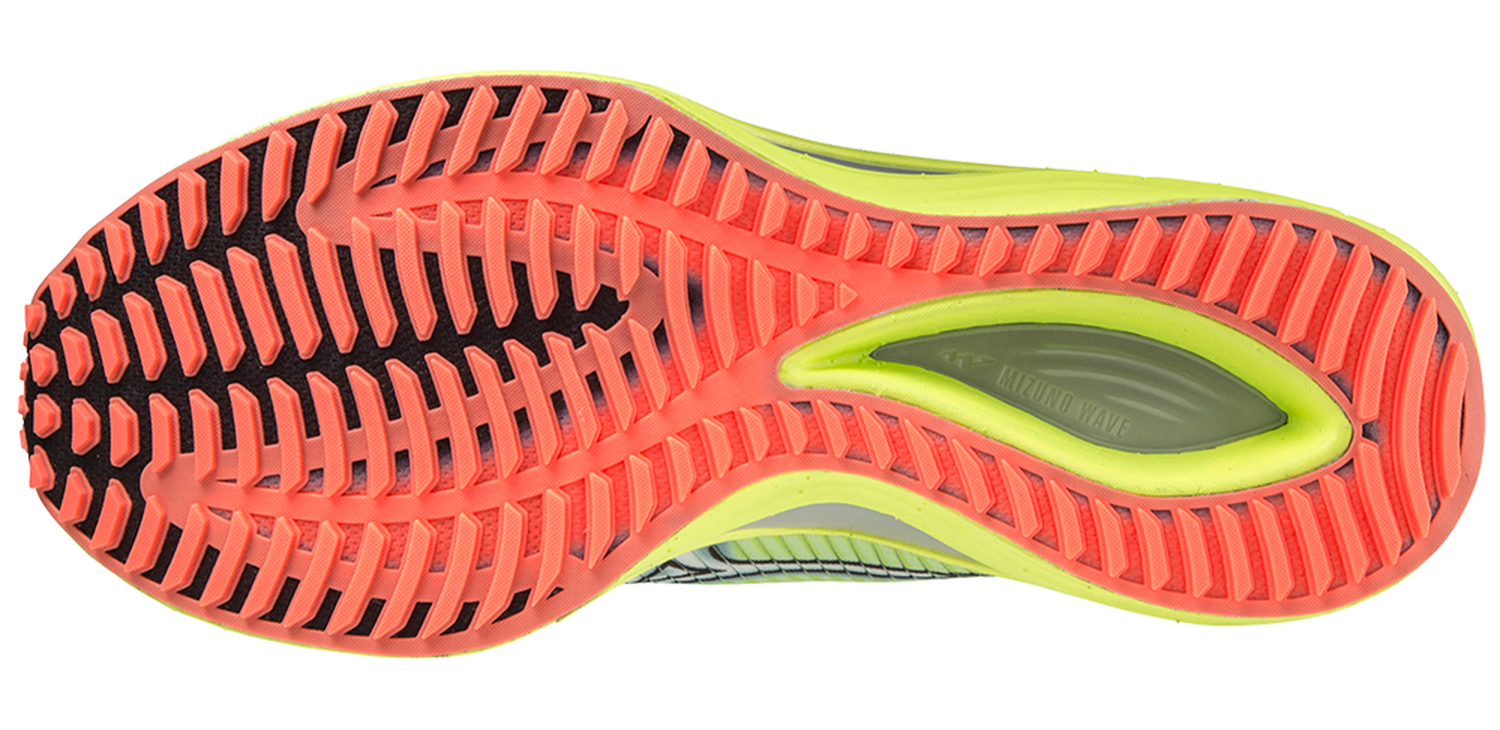 Chaussures running homme Mizuno WAVE REBELLION Vert néon Jaune Rouge orangé 2