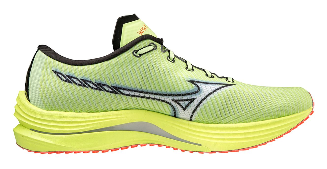 Chaussures running homme Mizuno WAVE REBELLION Vert néon Jaune Rouge orangé 3