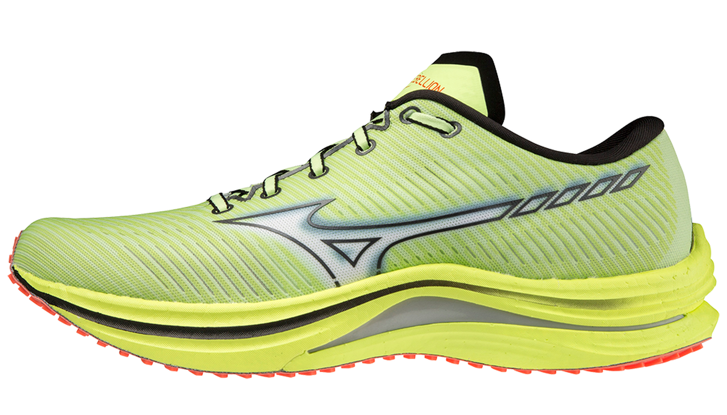 Chaussures running homme Mizuno WAVE REBELLION Vert néon Jaune Rouge orangé