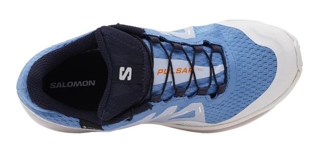 Chaussures trail femme Salomon PULSAR TRAIL GTX Bleu Blanc Orange 5