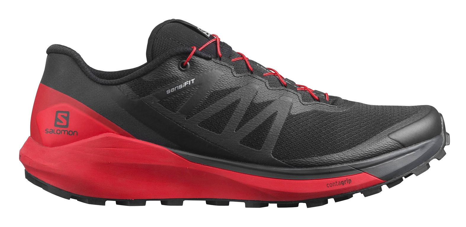 Chaussures trail homme Salomon SENSE RIDE 4 Noir Rouge Blanc 1
