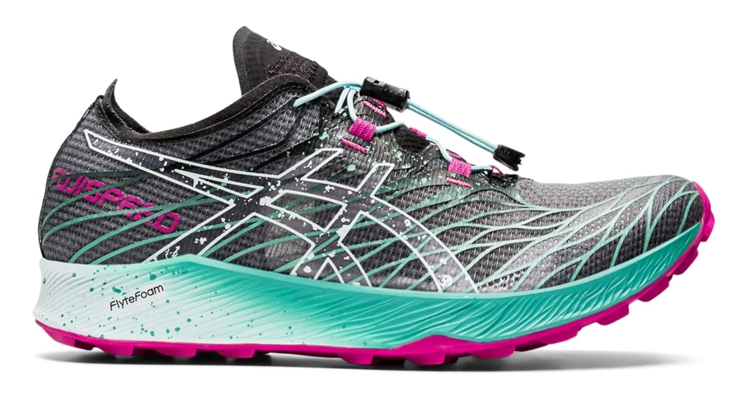 Chaussures trail femme Asics FUJI SPEED Noir Rose Blanc Vert mer