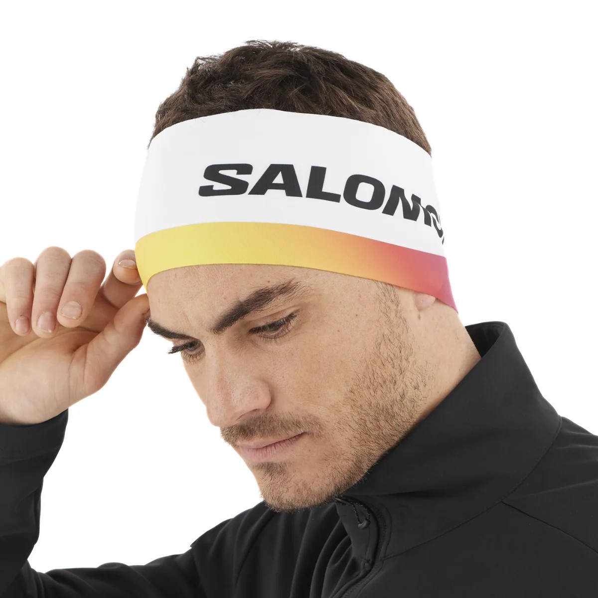Bandeau extensible et respirant unisexe Salomon Club Line XC blanc jaune orange rouge (1)