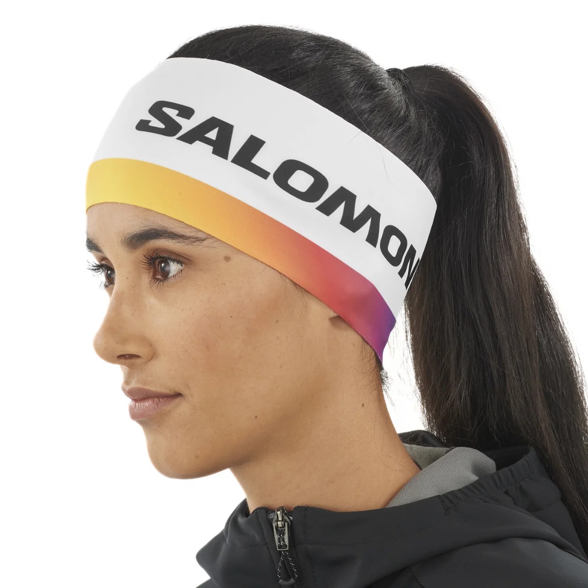 Bandeau extensible et respirant unisexe Salomon Club Line XC blanc jaune orange rouge (2)