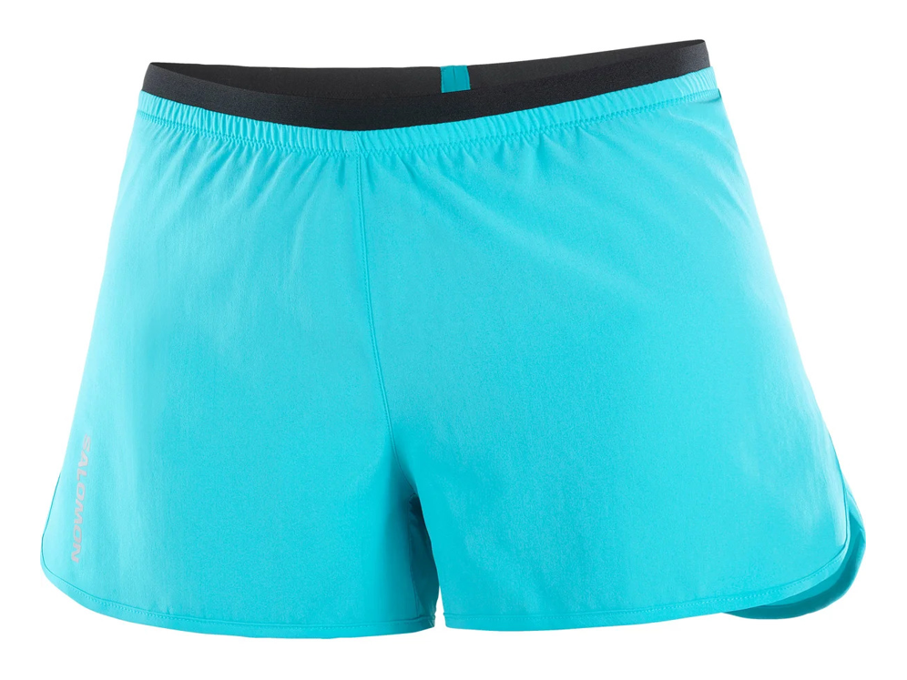 Short running trail femme Salomon CROSS 3 SHORT W Bleu paon Noir Gris 5