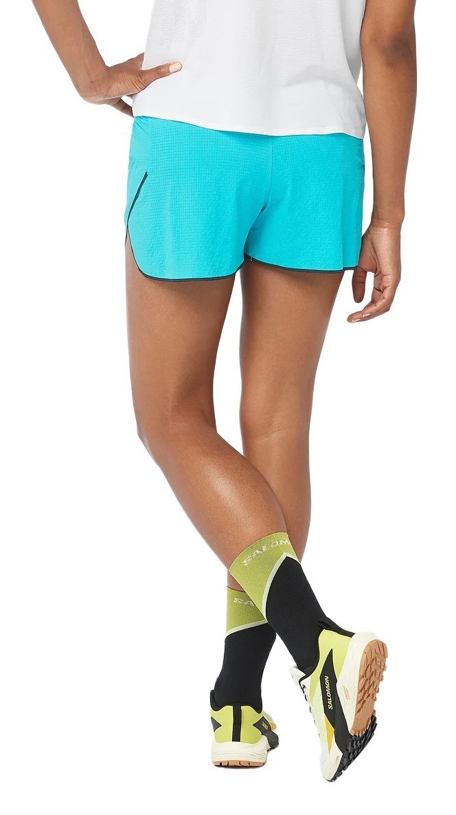 Short running trail femme Salomon SENSE AERO 3 SHORT W Bleu paon Noir Gris 3