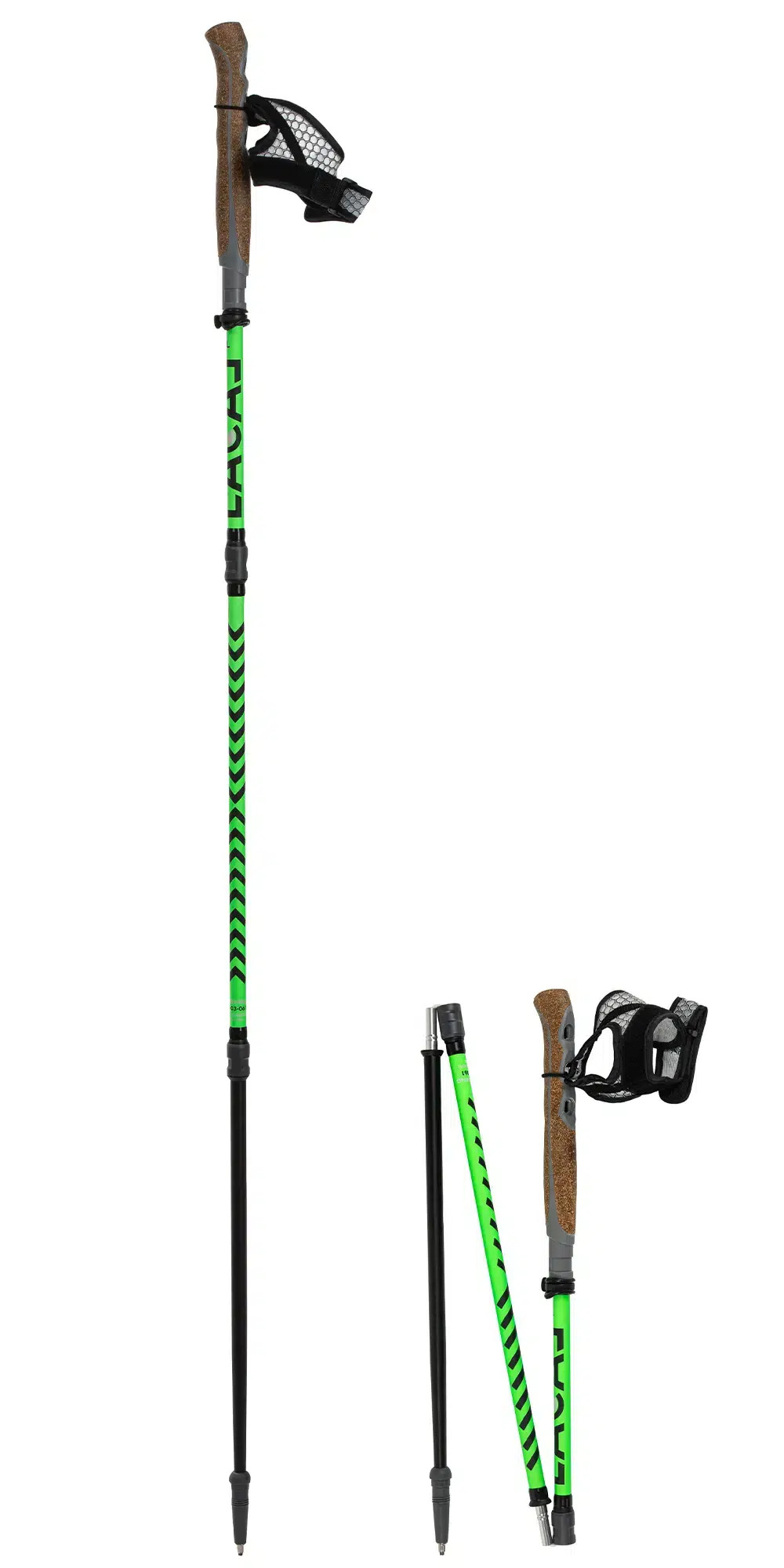 Bâtons running trail unisexe Lacal QUICK STICK CARBONE 115-121 cm ou 124-130 cm Vert Noir (2)