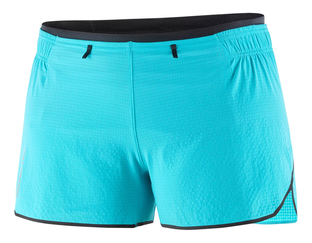 Short running trail femme Salomon SENSE AERO 3 SHORT W Bleu paon Noir Gris