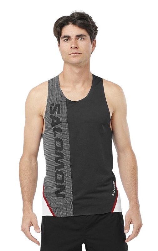 Débardeur running trail homme Salomon S-LAB SPEED SINGLET M Noir profond Blanc Rouge 2