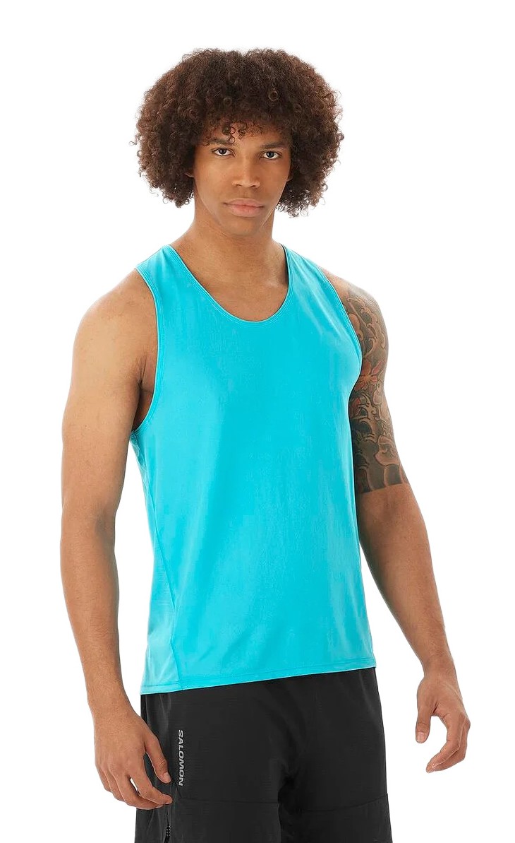 Débardeur running trail homme Salomon SENSE AERO SINGLET M Bleu paon Gris 2