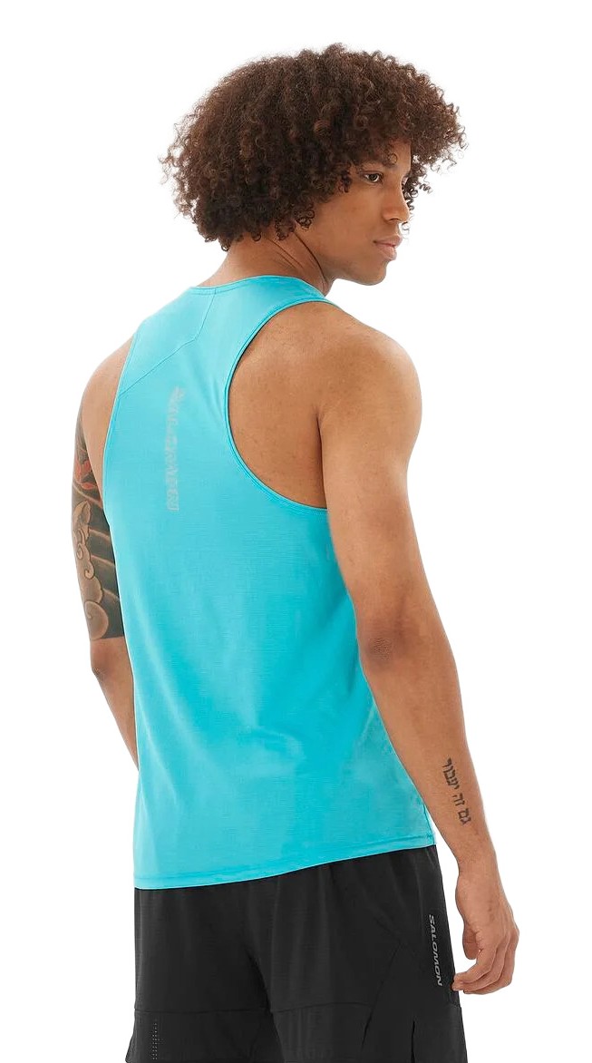 Débardeur running trail homme Salomon SENSE AERO SINGLET M Bleu paon Gris 3