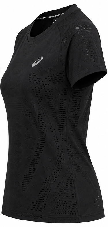 Tee-shirt running à manches courtes ultra respirant femme Asics METARUN TOP Noir Blanc (3)
