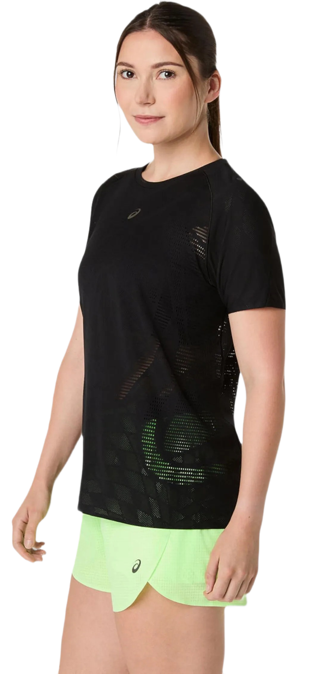 Tee-shirt running à manches courtes ultra respirant femme Asics METARUN TOP Noir Blanc (6)