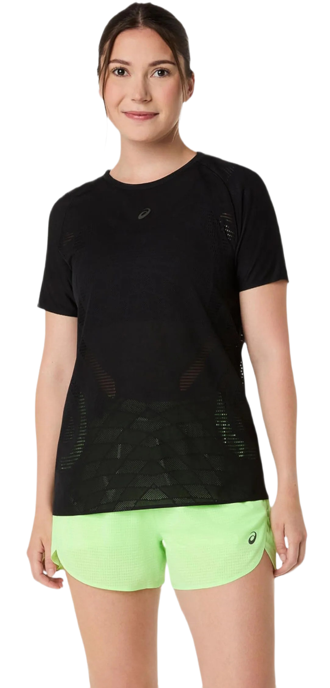 Tee-shirt running à manches courtes ultra respirant femme Asics METARUN TOP Noir Blanc (5)
