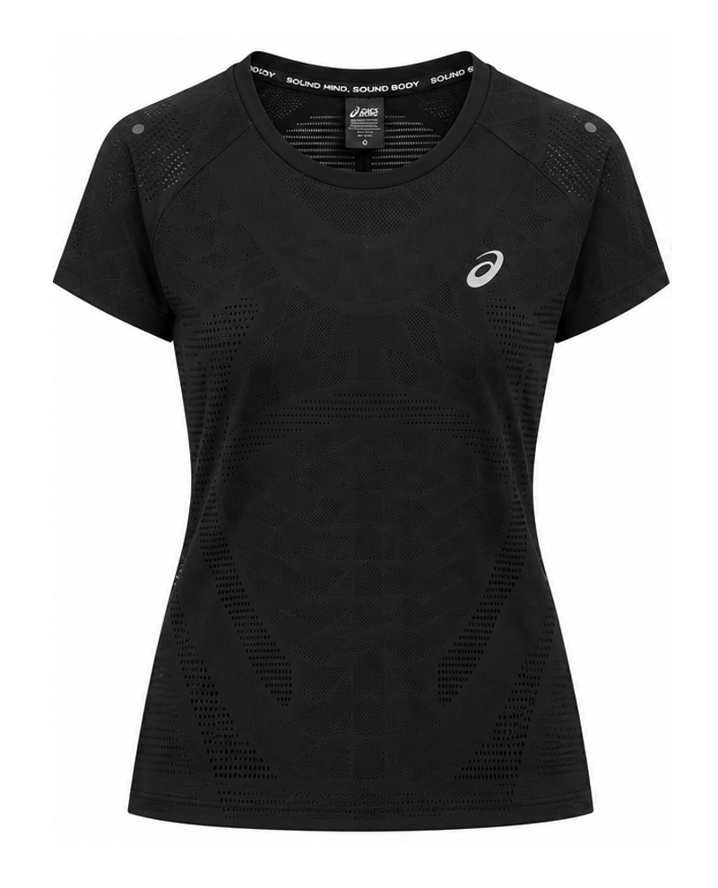 Tee-shirt running à manches courtes ultra respirant femme Asics METARUN TOP Noir Blanc (1)
