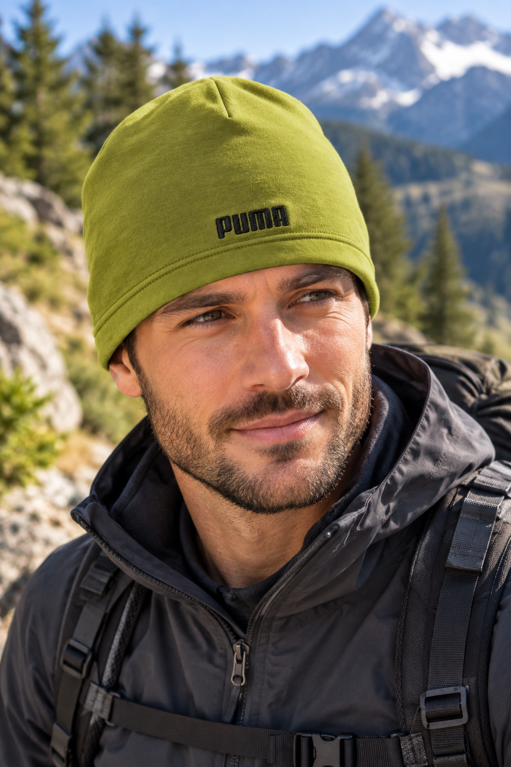 Bonnet doux et léger unisexe Puma Essentials Slouchy Cuffles Vert olive (5)