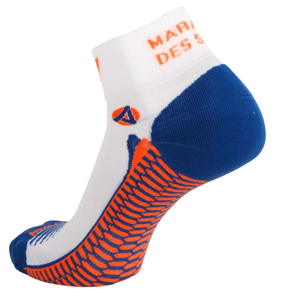 1109 Chaussettes tige courte running-trail RYWAN MARATHON DES SABLES The Legendary Blanc Bleu Orange Fluo 2