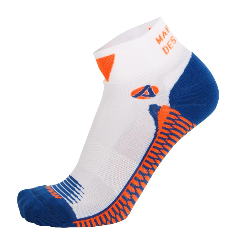 1109 Chaussettes tige courte running-trail RYWAN MARATHON DES SABLES The Legendary Blanc Bleu Orange Fluo