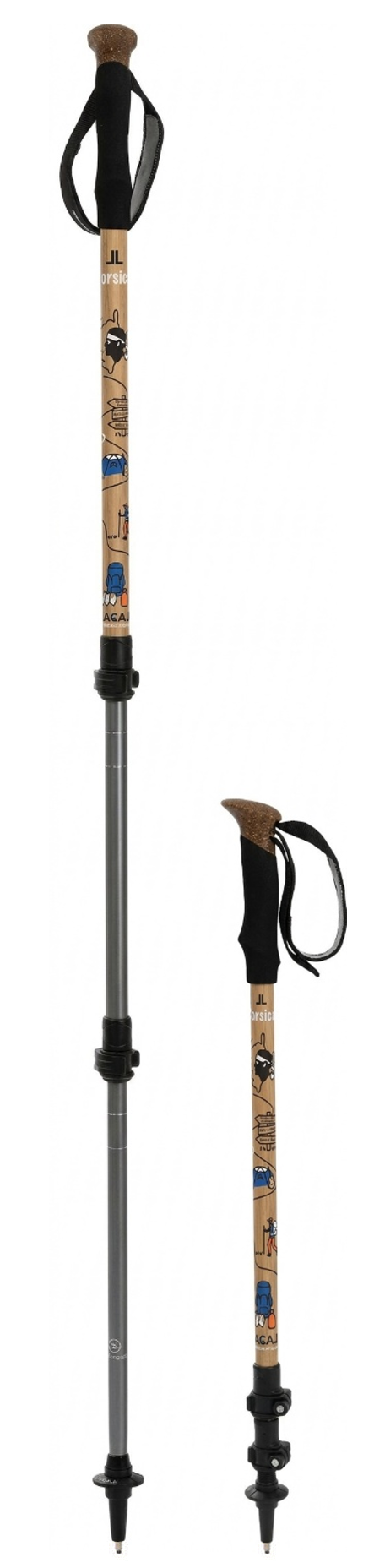 Bâtons randonnée télescopiques unisexe Lacal Nature Stick 135 CORSICA Bois Noir Bleu Orange (1)