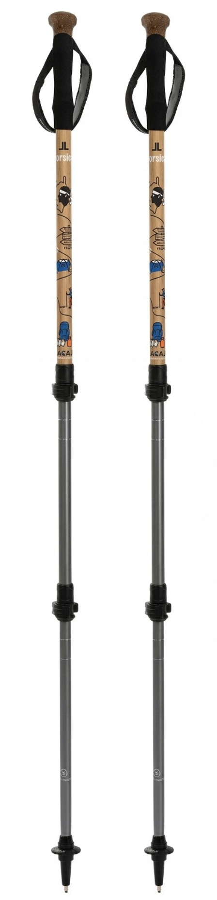 Bâtons randonnée télescopiques unisexe Lacal Nature Stick 135 CORSICA Bois Noir Bleu Orange (2)