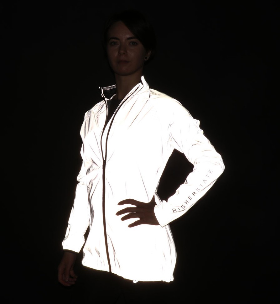 Coupe-vent running réfléchissant zippé femme Higher State Blanc Noir (5)