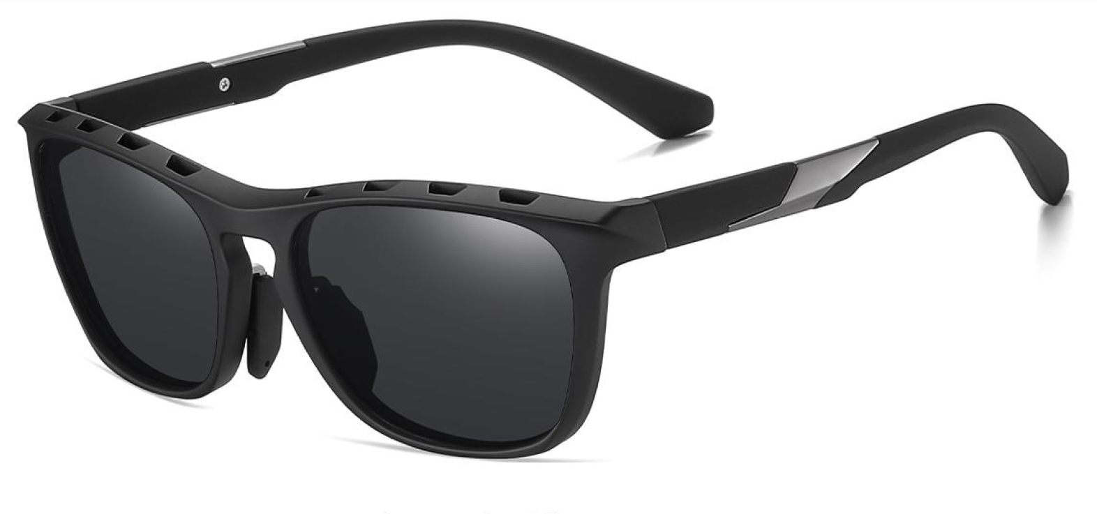 Lunettes de soleil sport verres polarisants unisexe MA Lunette TR7516 Noir mat Gris argenté 1