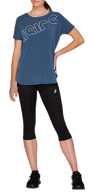 Collant 3-4 (corsaire) femme Asics SPORT RUN KNEE TIGHT Noir Blanc 6