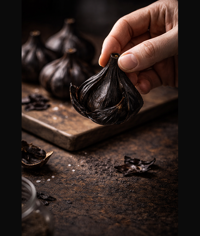 1 main de chef et peau d ail noir 2