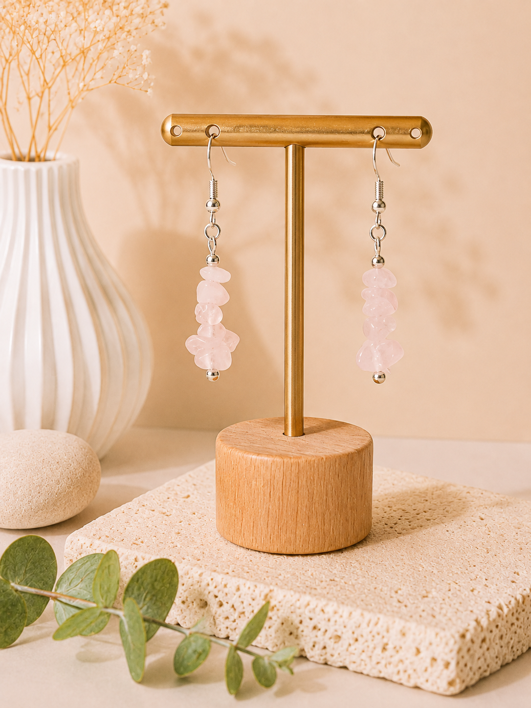 boucle doreille quartz rose
