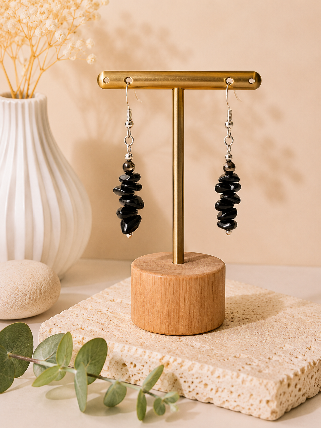 boucle doreille obsidienne