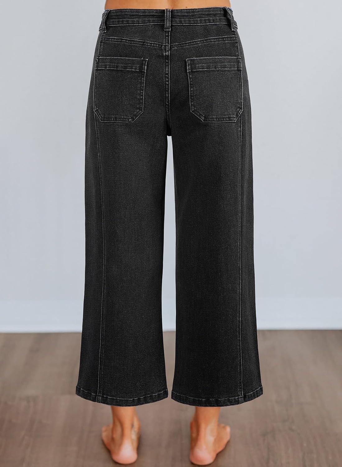 Astylish Womens High Waisted Jeans Stretchy Wide Straight Leg Loose Trendy Split Seam Cropped Denim Pants 14 Black 5