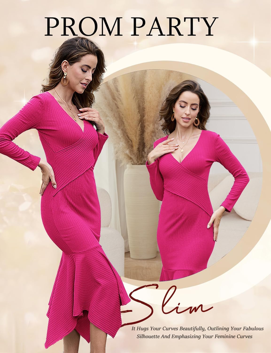 Soinku Womens Long Sleeve Bodycon Sweater Dress 2026 Fall Winter Casual Wrap Ribbed Knit Maxi Dresses XX-Large Rose 4