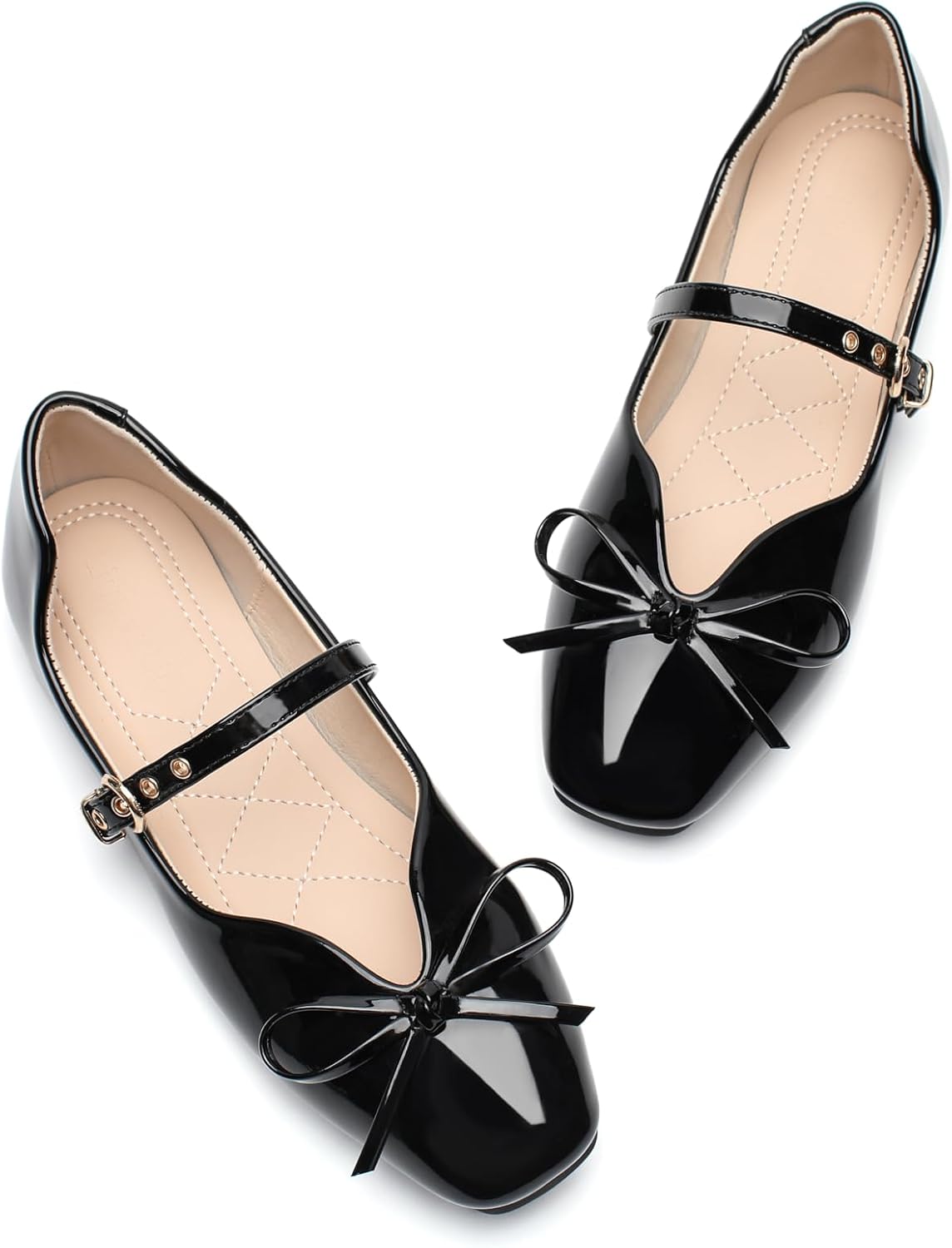 Mary Jane Shoes Women Ballet Flats Shoes for Women Bow Slip on Comfortable Dressy Adjustable Strap for Work Office Business 2