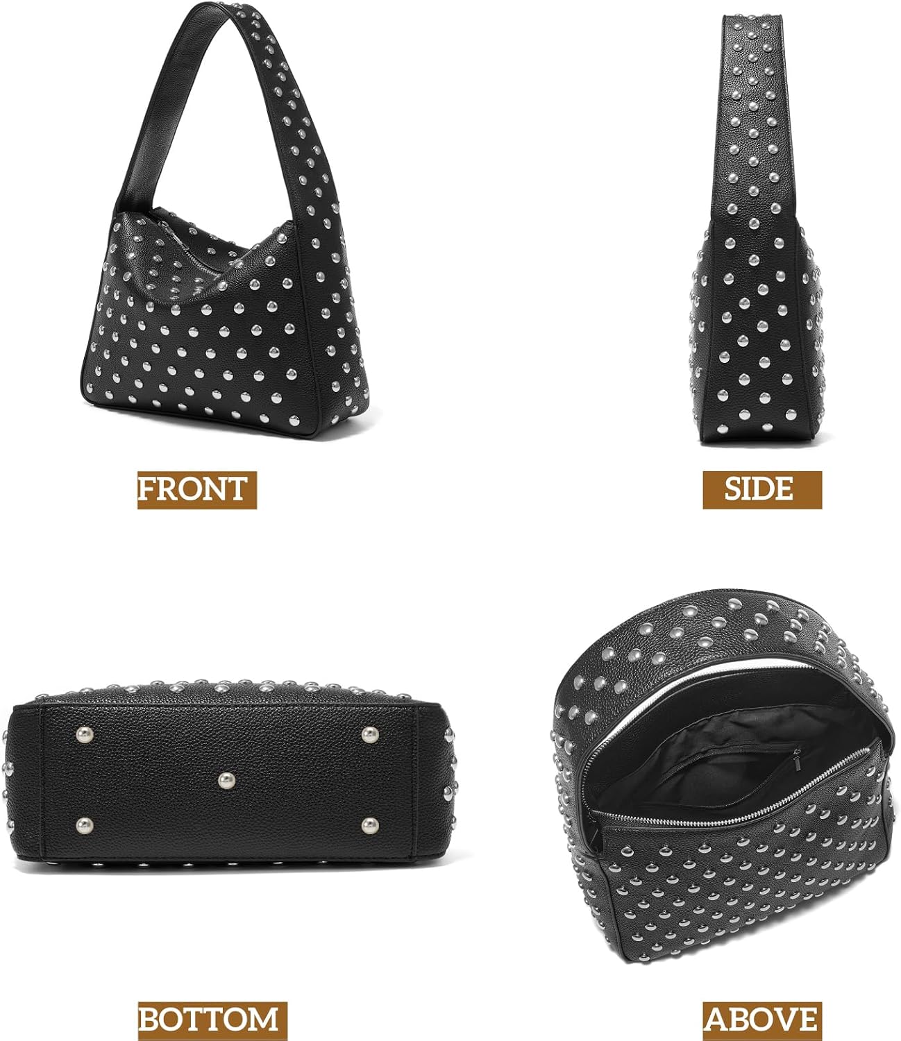 Shoulder Bag Studded Purse for Women Y2K Purse Black Studded Bag Designer Handbag 4