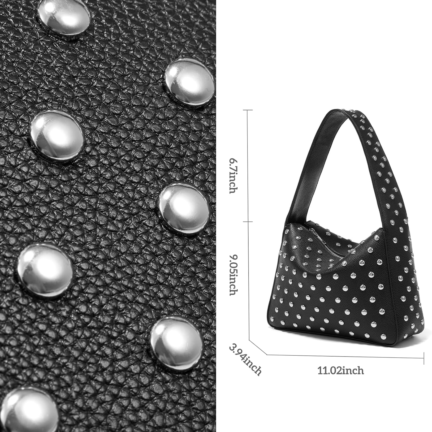 Shoulder Bag Studded Purse for Women Y2K Purse Black Studded Bag Designer Handbag 6