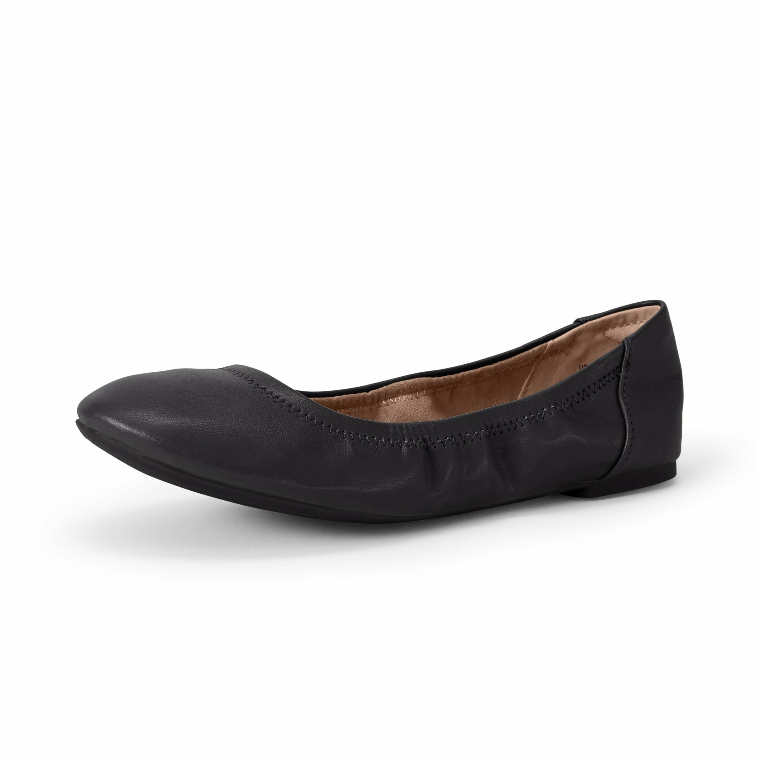 Amazon Essentials Womens Comfortable Round Toe Ballet Flats, Cushioned Memory Foam 10 Black Faux Leather
