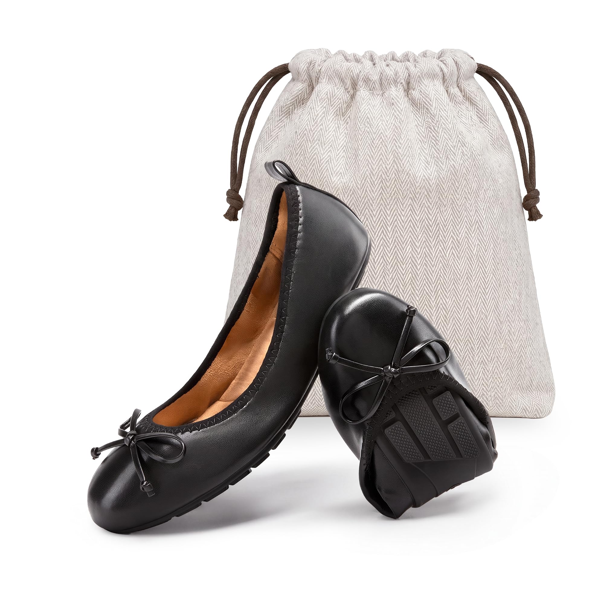 DREAM PAIRS Womens Foldable Bowknot Ballet Flats 9 Black