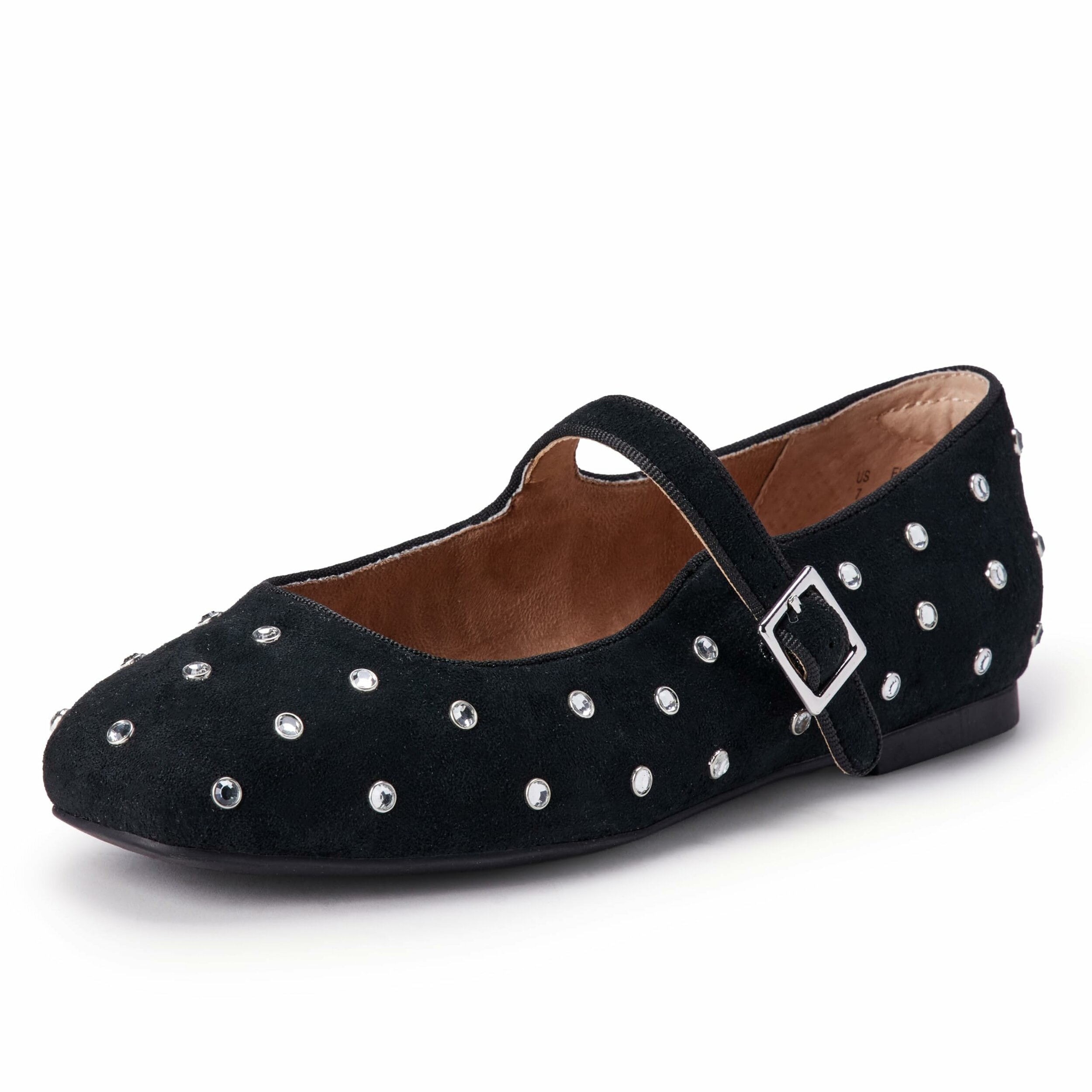 Amazon Essentials Womens Square-Toe Mary Jane Ballet Flat with Adjustable Metal Buckle Strap, Non-Slip Low Heel, Cushioned 7