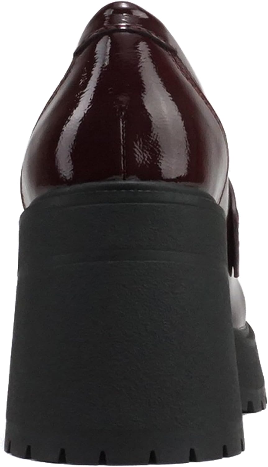 Soda “AMP” ~ Women Round Toe Slip-On Lug Sole High Heel Penny Loafer Shoe 8 Burgundy Patent 2