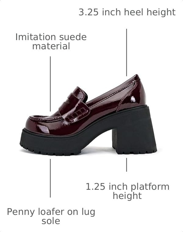 Soda “AMP” ~ Women Round Toe Slip-On Lug Sole High Heel Penny Loafer Shoe 8 Burgundy Patent 3