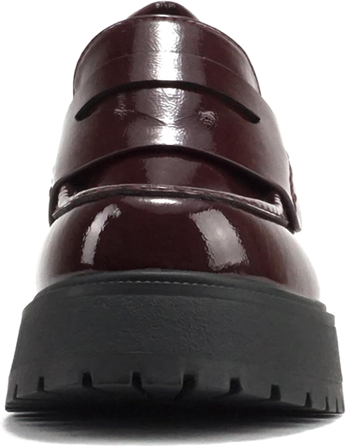 Soda “AMP” ~ Women Round Toe Slip-On Lug Sole High Heel Penny Loafer Shoe 8 Burgundy Patent 4