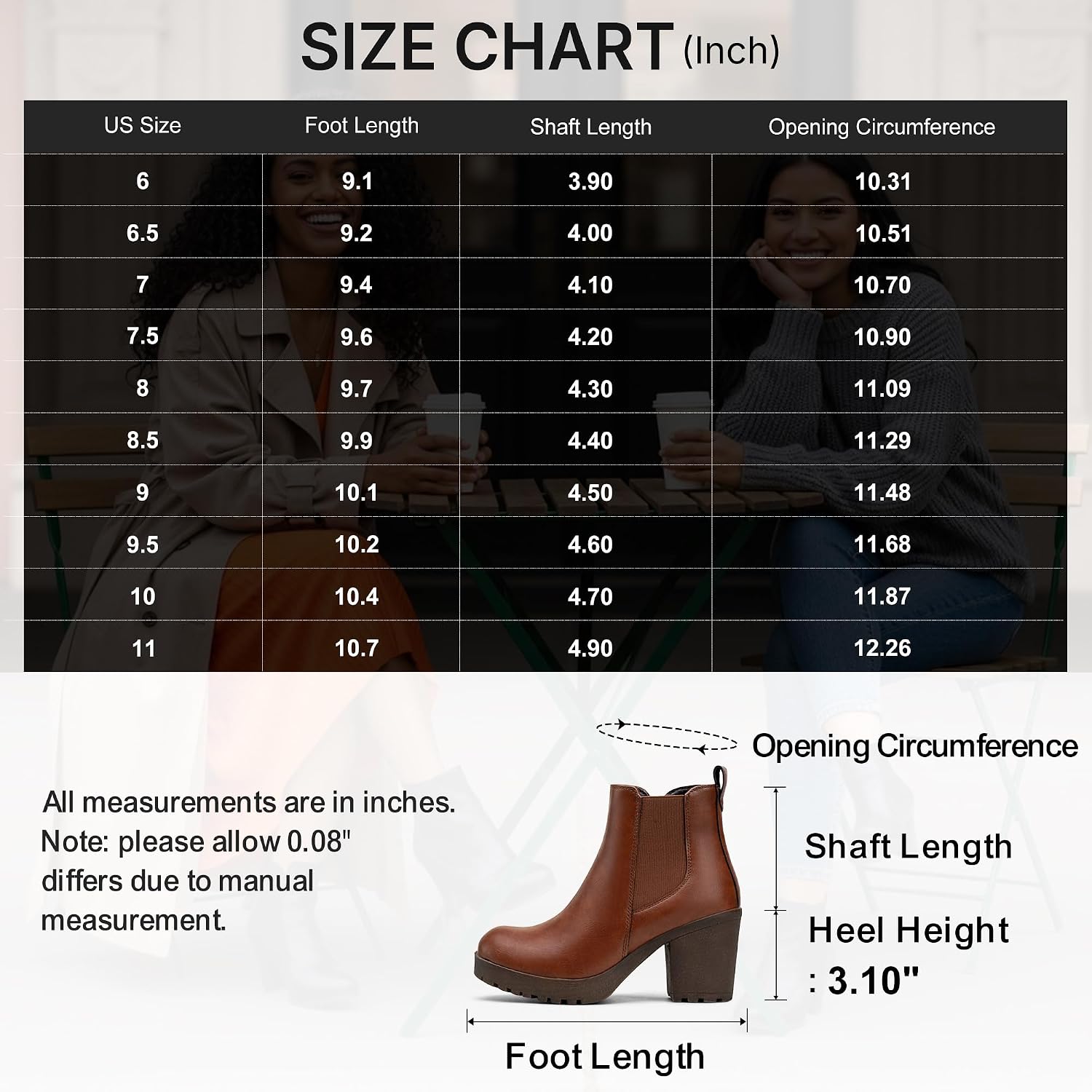 Vepose Womens Platform Chelsea Ankle Boots, Chunky Block Heel Booties 8 Cognac 8